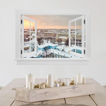 3D Wandtattoo - Offenes Fenster Winter in St. Petersburg