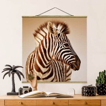 Stoffbild mit Posterleisten - Zebra Baby Portrait - Quadrat 1:1