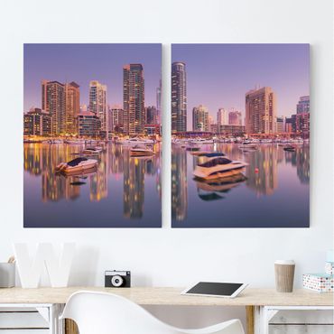 Leinwandbild 2-teilig - Dubai Skyline und Marina - Hoch 3:4