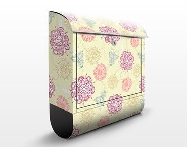 Briefkasten mit Zeitungsfach - Ornamentblüten - Blumen Bunt
