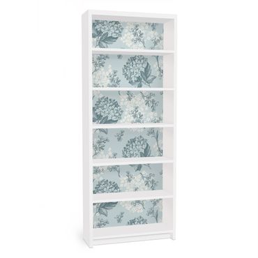 Möbelfolie für IKEA Billy Regal - Klebefolie Hortensia pattern in blue