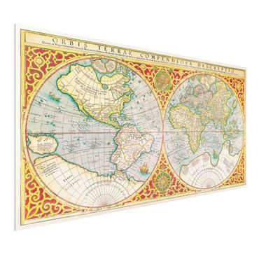 Forex Fine Art Print - Historische Weltkarte Orbis Terrare Compendiosa Descriptio - Querformat 1:2