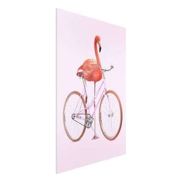 Forex Fine Art Print - Jonas Loose - Flamingo mit Fahrrad - Hochformat 3:2