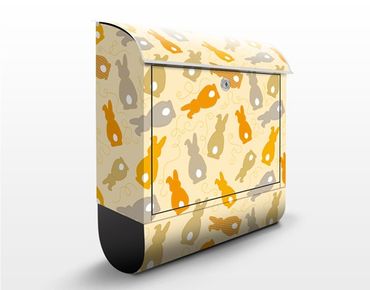 Briefkasten mit Zeitungsfach - Gelbes Hasen Muster - Briefkasten mit Tiermotiv