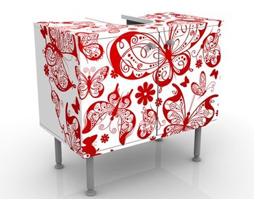 Waschbeckenunterschrank - Herz aus Schmetterlingen - Badschrank Weiß Rot