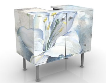 Waschbeckenunterschrank - Tränen einer Lilie - Blumen Badschrank Weiß