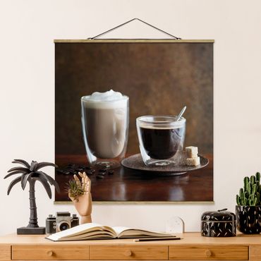 Stoffbild mit Posterleisten - Espresso und Milchkaffee - Quadrat 1:1