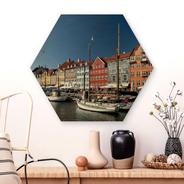 Hexagon Bild Holz - Hafen in Kopenhagen