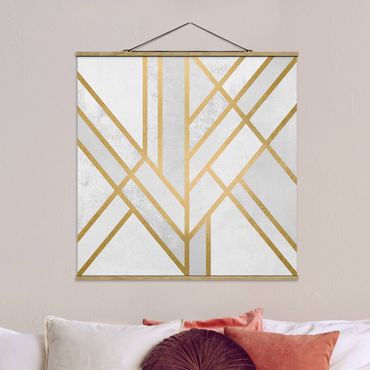 Stoffbild mit Posterleisten - Elisabeth Fredriksson - Art Deco Geometrie Weiß Gold - Quadrat 1:1