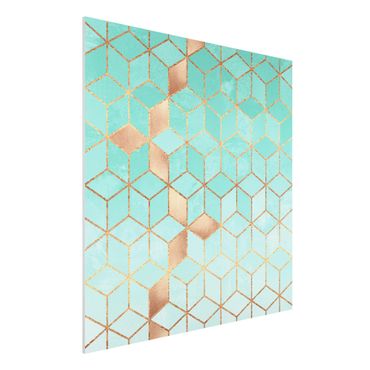 Forex Fine Art Print - Türkis Weiß goldene Geometrie - Quadrat 1:1