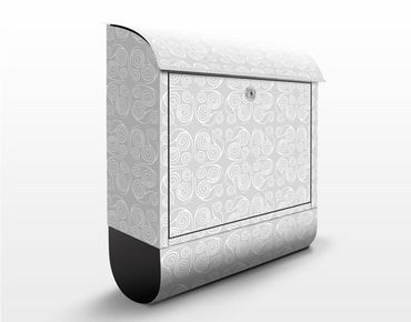 Briefkasten mit Zeitungsfach - Modernes Ornament Grau - Wandbriefkasten Grau