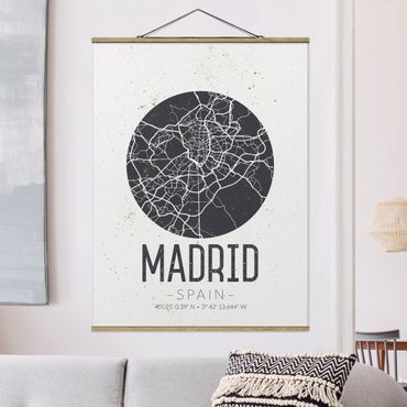 Stoffbild mit Posterleisten - Stadtplan Madrid - Retro - Hochformat 3:4