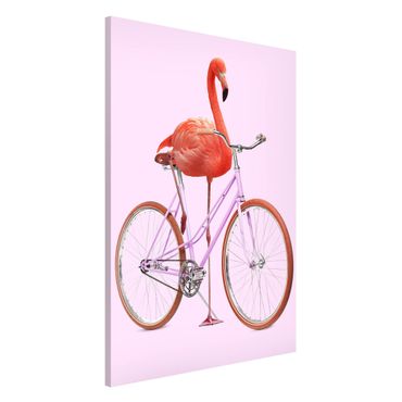 Magnettafel - Jonas Loose - Flamingo mit Fahrrad - Memoboard Hochformat 3:2