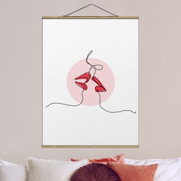 Stoffbild mit Posterleisten - Lippen Kuss Line Art - Hochformat 3:4