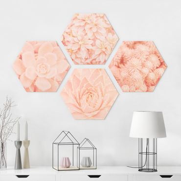 Hexagon Bild Alu-Dibond 4-teilig - Rosa Blütenzauber