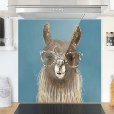 Glas Spritzschutz - Lama mit Brille III - Quadrat - 1:1