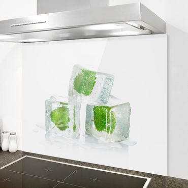 Glas Spritzschutz - Drei Eiswürfel mit Melisse - Querformat - 4:3