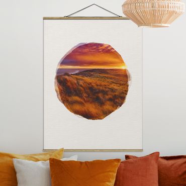 Stoffbild mit Posterleisten - Wasserfarben - Sonnenaufgang am Strand auf Sylt - Hochformat 3:4
