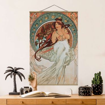 Stoffbild mit Posterleisten - Alfons Mucha - Vier Künste - Die Musik - Hochformat 2:3