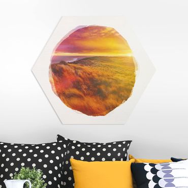 Hexagon Bild Forex - Wasserfarben - Sonnenaufgang am Strand auf Sylt