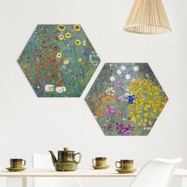 Hexagon Bild Alu-Dibond 2-teilig - Gustav Klimt - Im grünen Garten