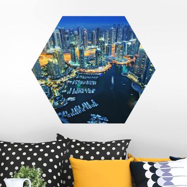 Hexagon Bild Alu-Dibond - Nächtliche Dubai Marina