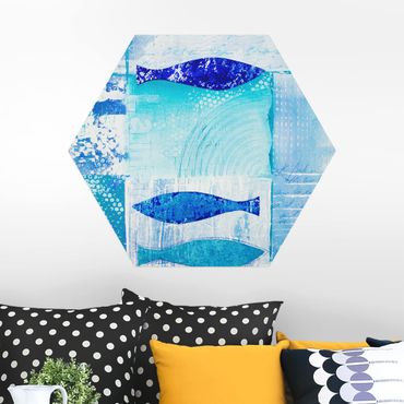 Hexagon Bild Alu-Dibond - Fish in the Blue
