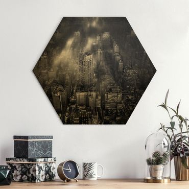 Hexagon Bild Alu-Dibond - Sonnenlicht über New York City