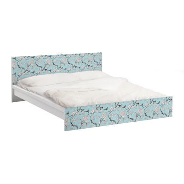 Möbelfolie für IKEA Malm Bett niedrig 140x200cm - Klebefolie Hellblaues Blumenmuster
