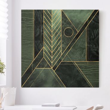 Leinwandbild - Geometrische Formen Smaragd Gold - Quadrat 1:1