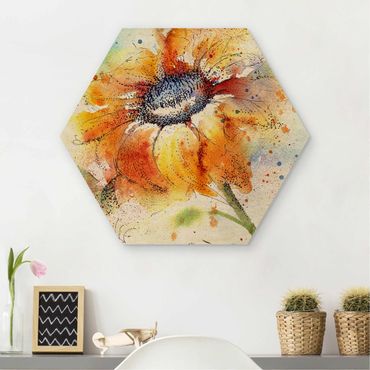 Hexagon Bild Holz - Painted Sunflower