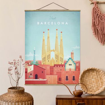 Stoffbild mit Posterleisten - Reiseposter - Barcelona - Hochformat 3:4