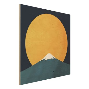 Holzbild - Sonne, Mond und Berge - Quadrat 1:1