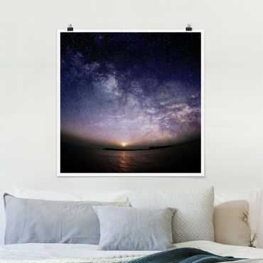 Poster - Sonne und Sternenhimmel am Meer - Quadrat 1:1