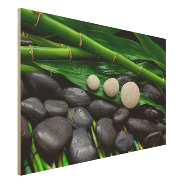 Holzbild - Grüner Bambus mit Zen Steinen - Querformat 2:3