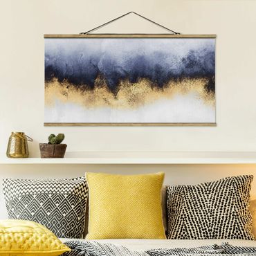 Stoffbild mit Posterleisten - Elisabeth Fredriksson - Wolkenhimmel mit Gold - Querformat 2:1