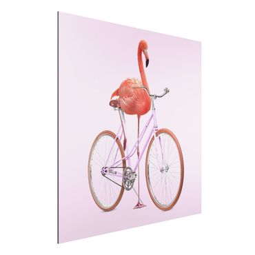 Aluminium Print - Jonas Loose - Flamingo mit Fahrrad - Quadrat 1:1