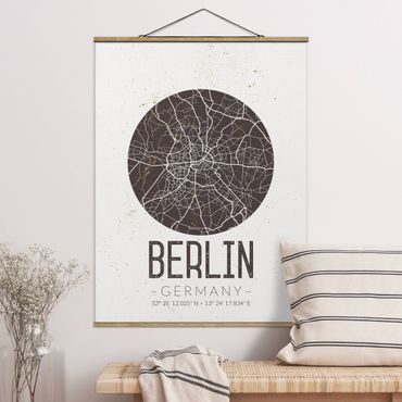 Stoffbild mit Posterleisten - Stadtplan Berlin - Retro - Hochformat 3:4