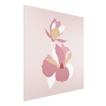 Forex Fine Art Print - Line Art Blüten Pastell Rosa - Quadrat 1:1