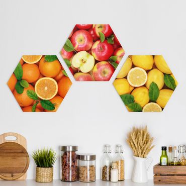 Hexagon Bild Alu-Dibond 3-teilig - Frische Früchte