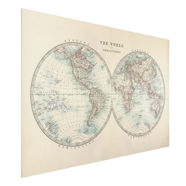 Forex Fine Art Print - Vintage Weltkarte Die zwei Hemispheren - Querformat 2:3