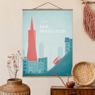 Stoffbild mit Posterleisten - Reiseposter - San Francisco - Hochformat 3:4