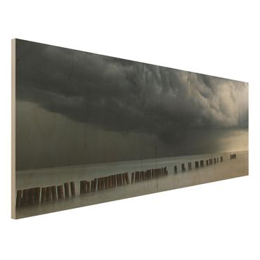 Holzbild - Sturmwolken über der Ostsee - Panorama