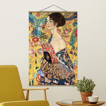 Stoffbild mit Posterleisten - Gustav Klimt - Dame mit Fächer - Hochformat 2:3