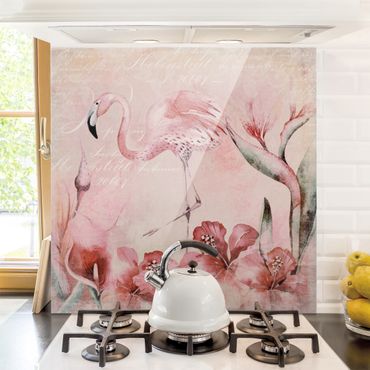 Glas Spritzschutz - Shabby Chic Collage - Flamingo - Quadrat - 1:1