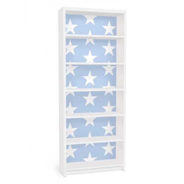 Möbelfolie für IKEA Billy Regal - Klebefolie Weiße Sterne auf Blau
