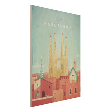 Holzbild - Reiseposter - Barcelona - Hochformat 4:3
