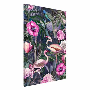 Magnettafel - Bunte Collage - Pinke Flamingos im Dschungel - Memoboard Hochformat 3:2