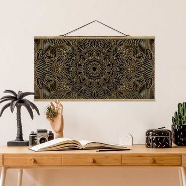 Stoffbild mit Posterleisten - Mandala Stern Muster gold schwarz - Querformat 2:1