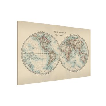 Magnettafel - Vintage Weltkarte Die zwei Hemispheren - Memoboard Querformat 2:3